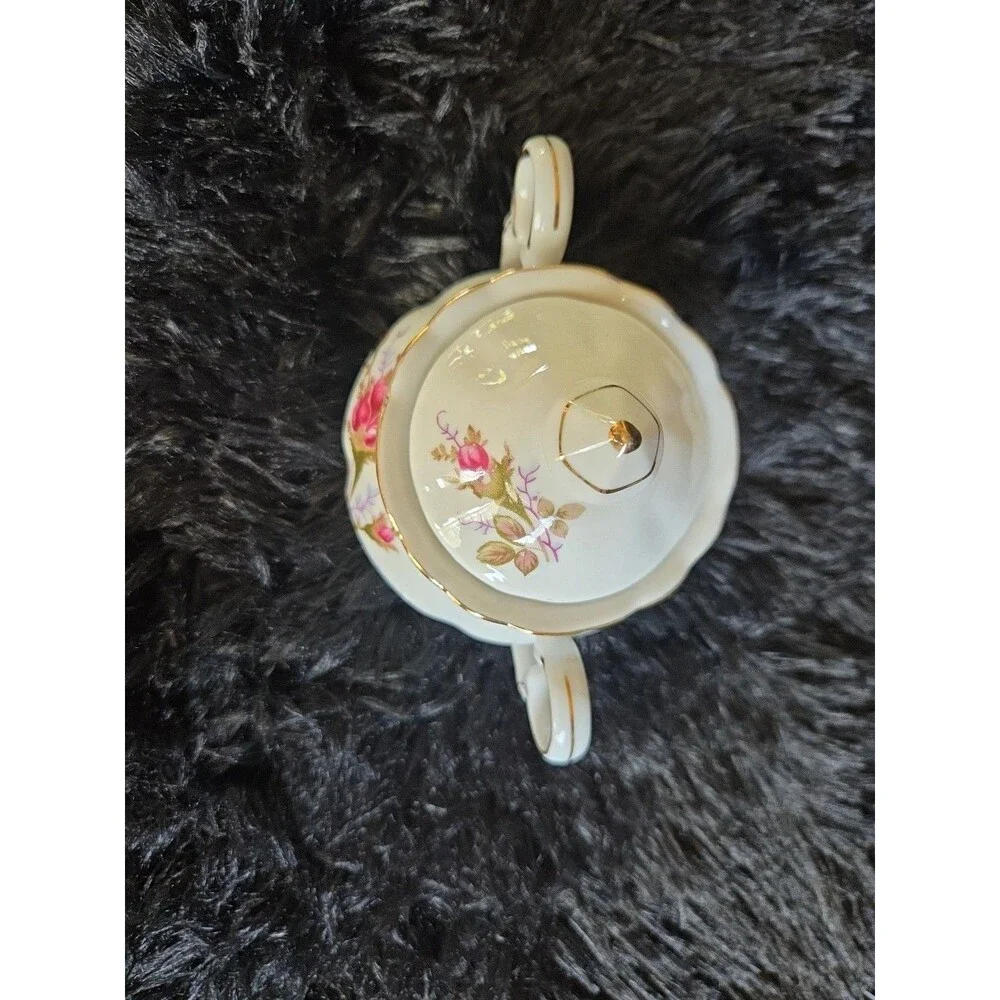 Fred Roberts Moss Rose Sugar & Creamer Set Gold Trim Vintage